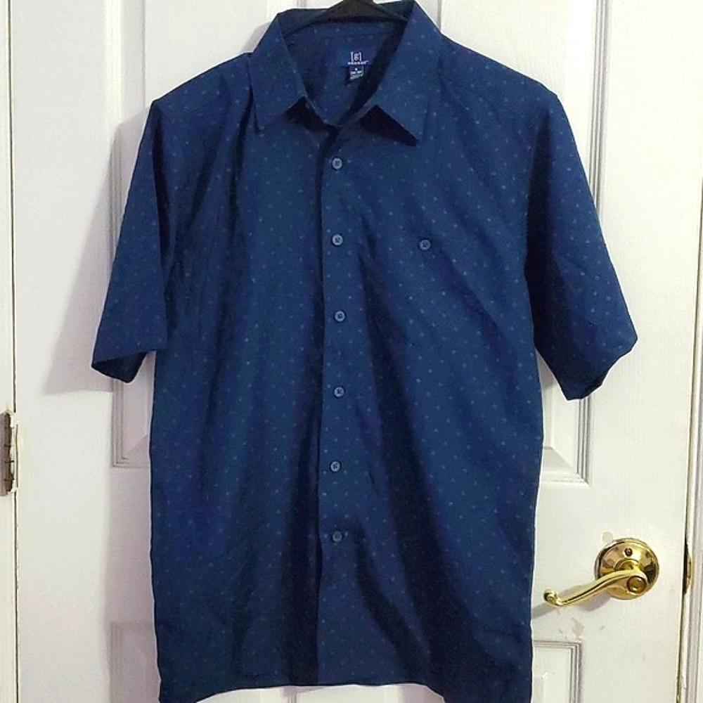 George Navy Polka Dots Short Sleeve Casual Office Button Down Shirt S